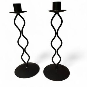 Black Wavy Metal Candle Holders set of 2